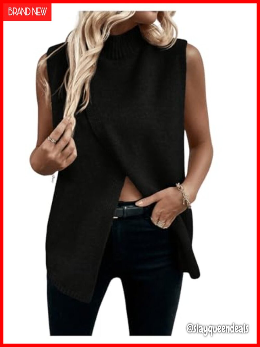 Sweater Vest Mock Neck Asymmetrical Hem Business Casual Knit